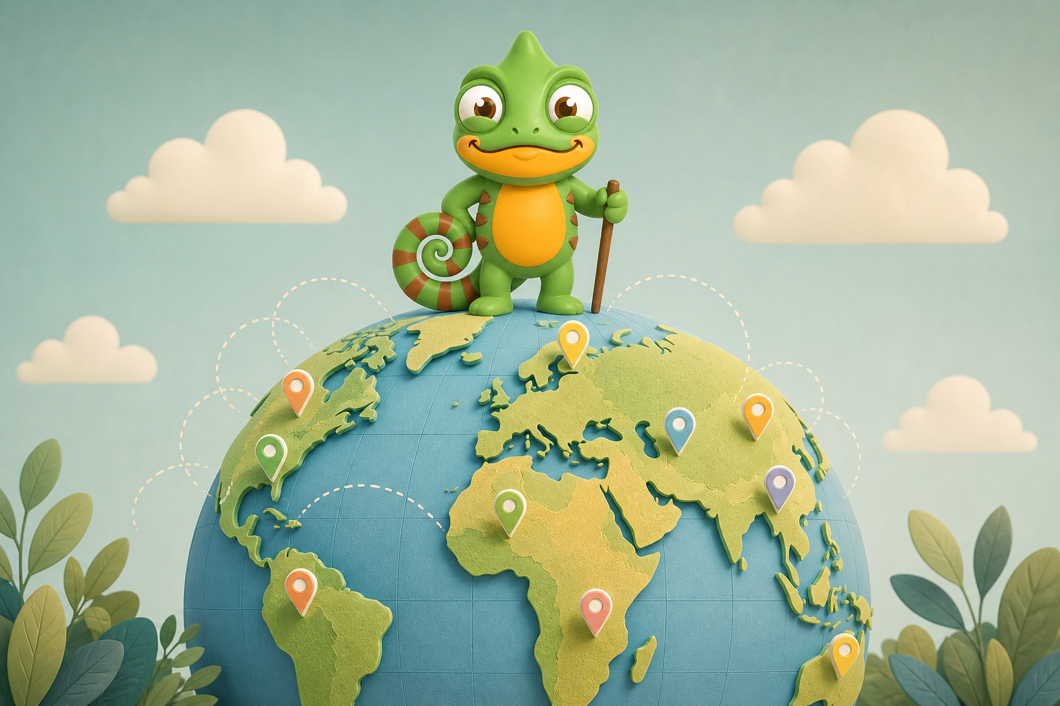 Chameleon on globe